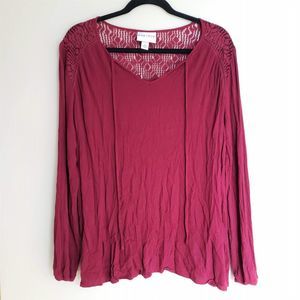 Ava & Viv Textured Peasant Blouse Long Sleeve Lace Shirt Top